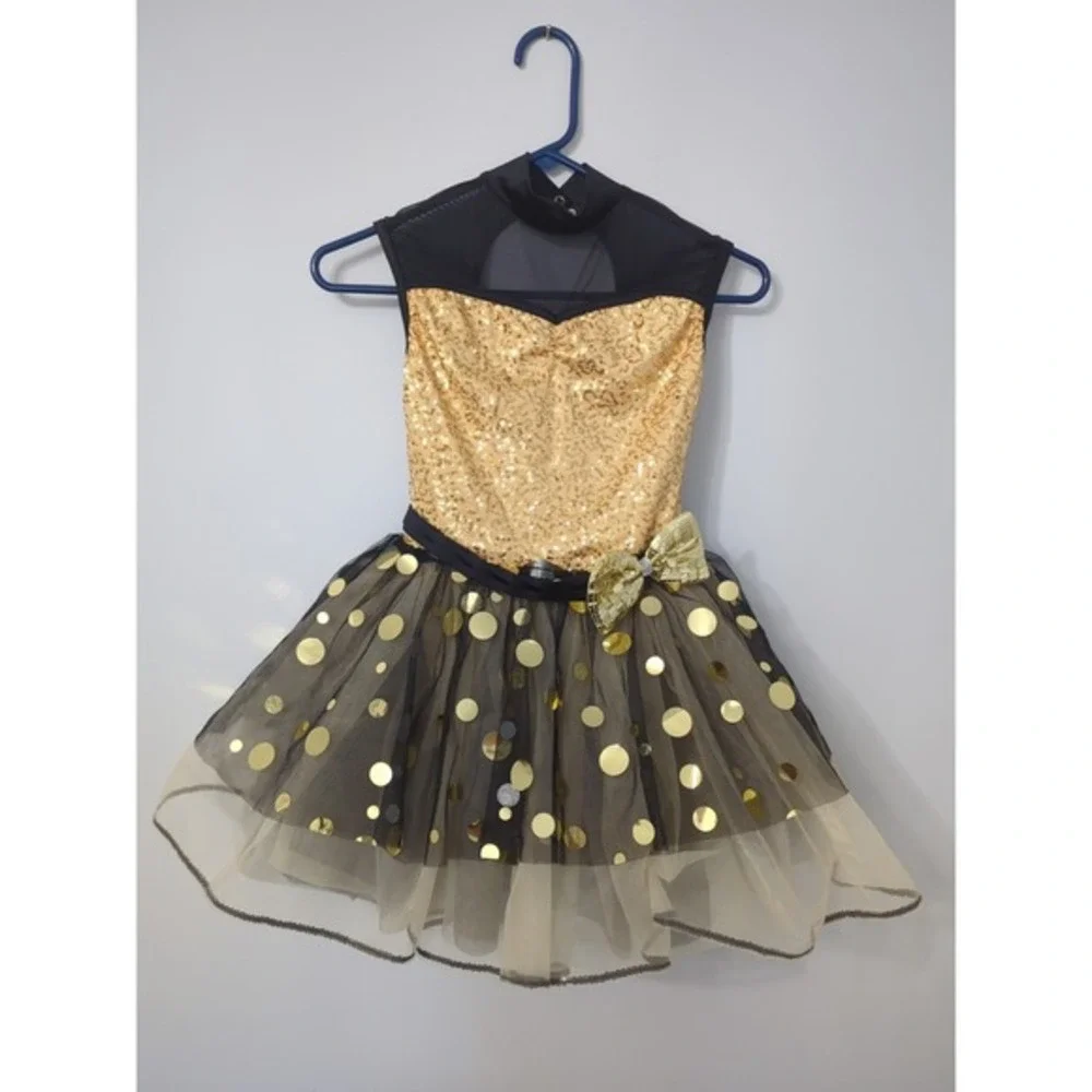 Dance  Costume Weissman 14374 Gold Intermediate Child Jazz Sequin Tap Sequin Mus